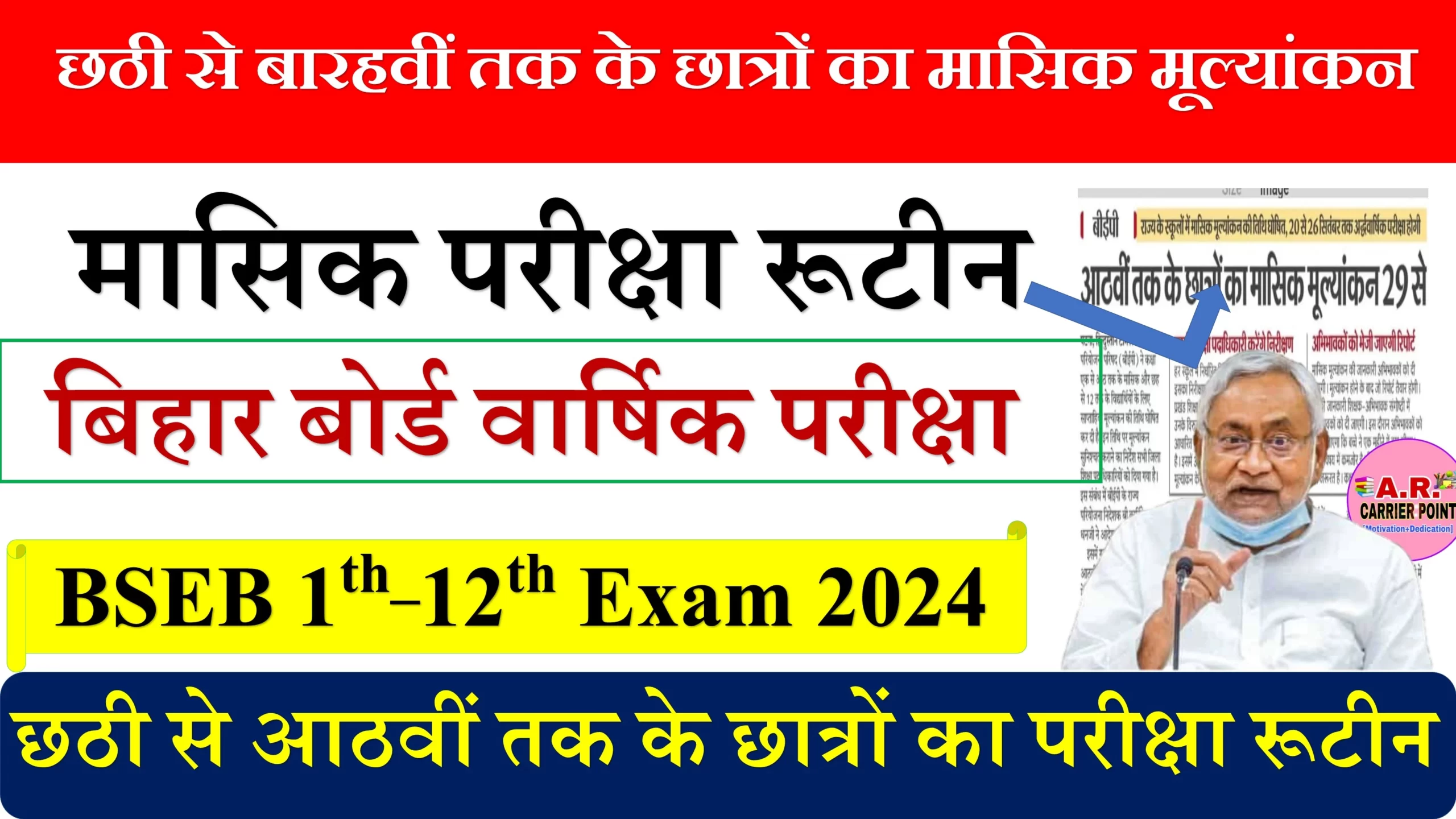 छठी से बारहवीं तक के छात्रों का मासिक मूल्यांकन 29 से