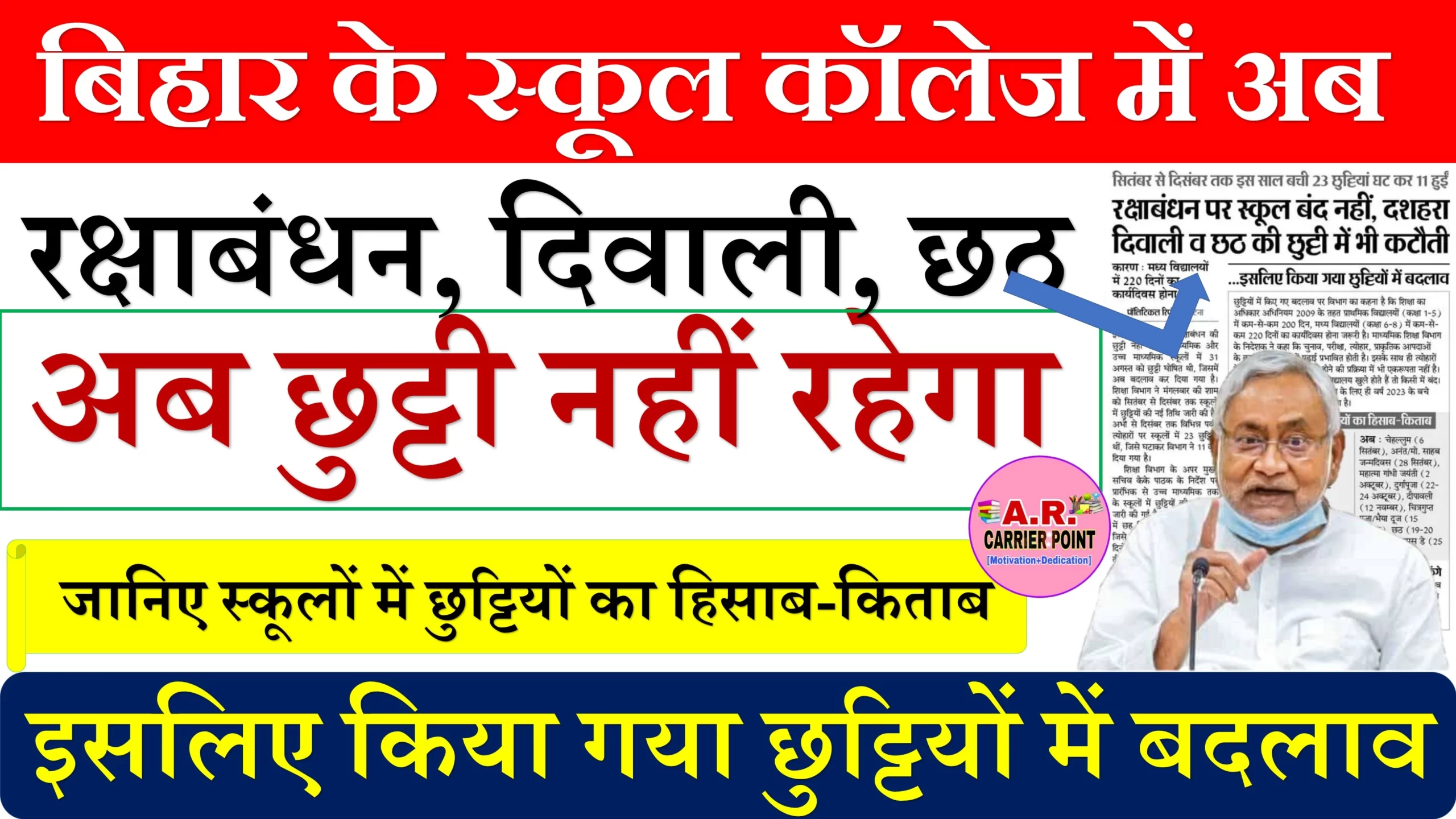 बिहार के स्कूल कॉलेज में अब रक्षाबंधन, दिवाली, छठ का छुट्टी नहीं रहेगा