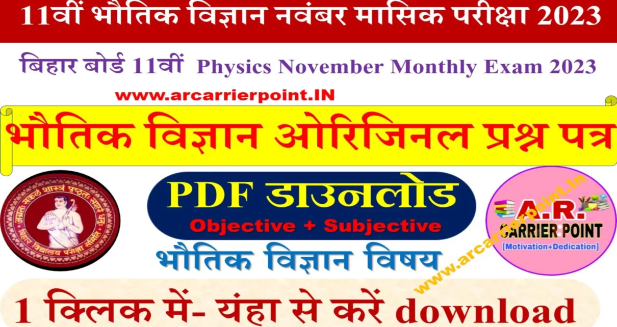 Class 11th Physics November Monthly Exam 2023 Question paper