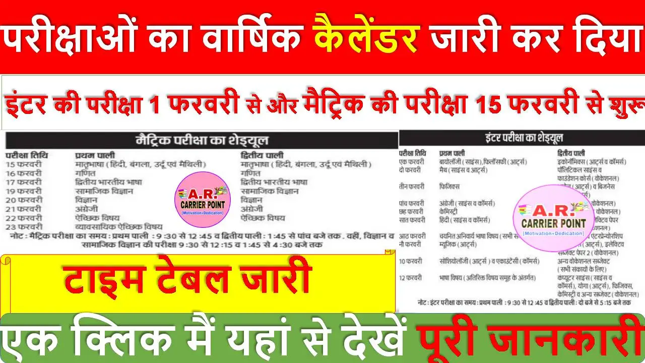 इंटर की परीक्षा 1 फरवरी से और मैट्रिक की परीक्षा 15 फरवरी से शुरू