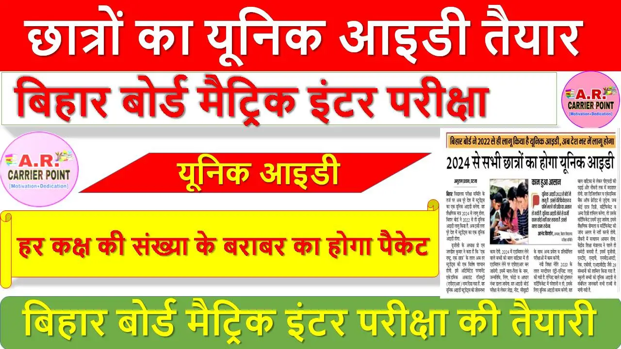 छात्रों का यूनिक आइडी तैयार- बिहार बोर्ड मैट्रिक इंटर परीक्षा