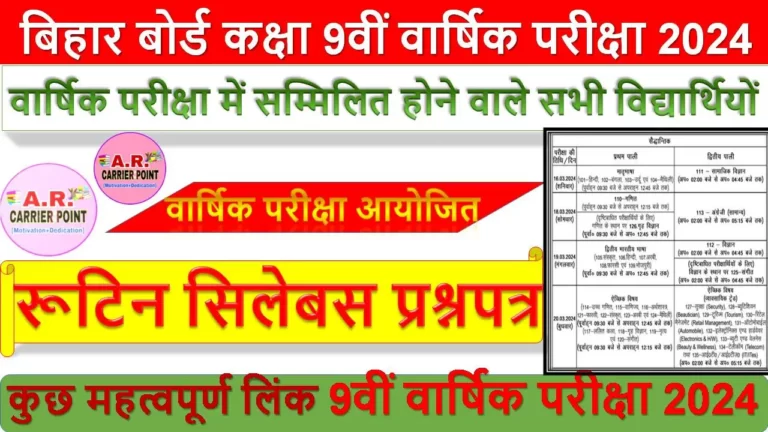 बिहार बोर्ड कक्षा 9वीं वार्षिक परीक्षा 2024 का रूटिन सिलेबस प्रश्नपत्र