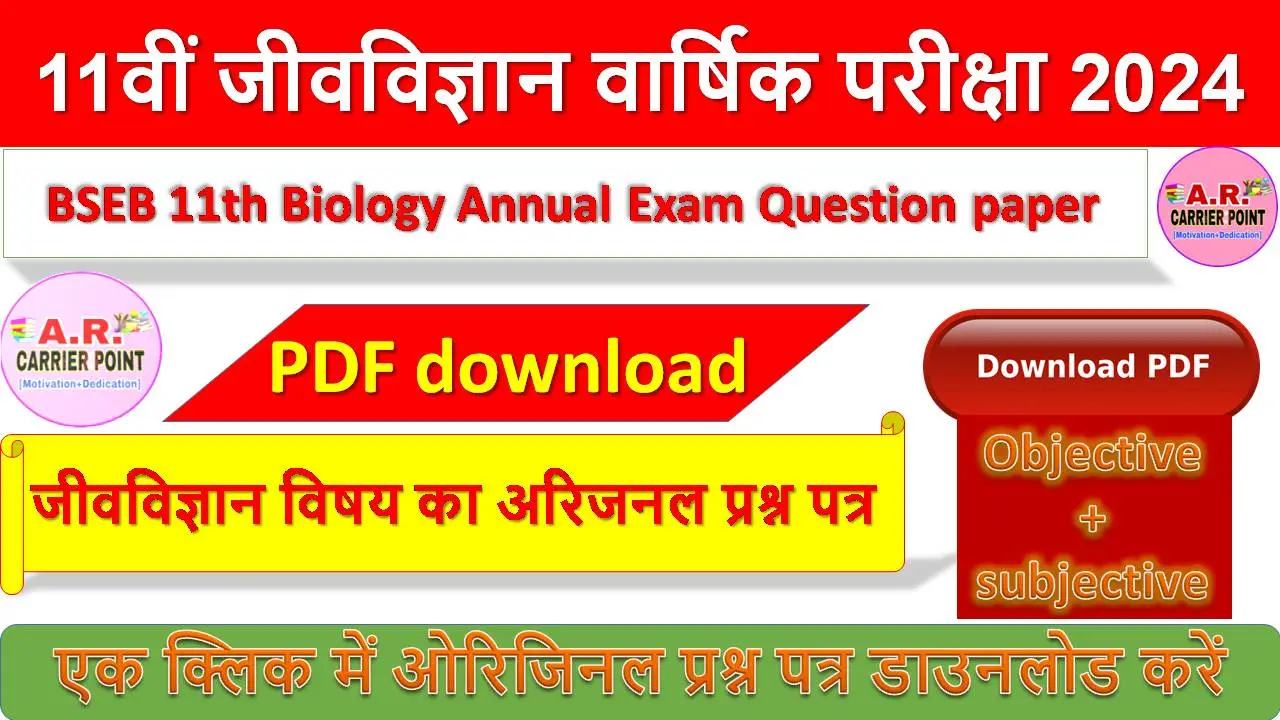 BSEB 11th Biology Annual Exam Question paper 2024