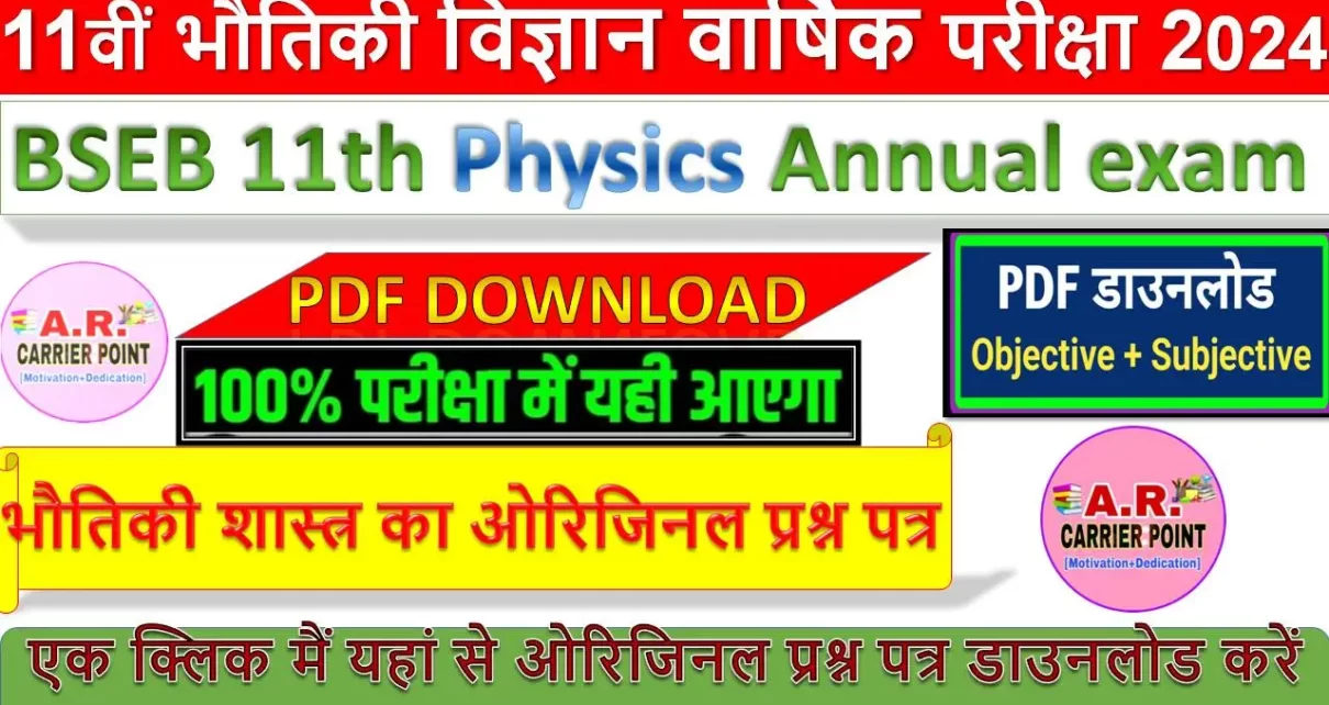 BSEB 11th Physics Annual exam Question paper 2024