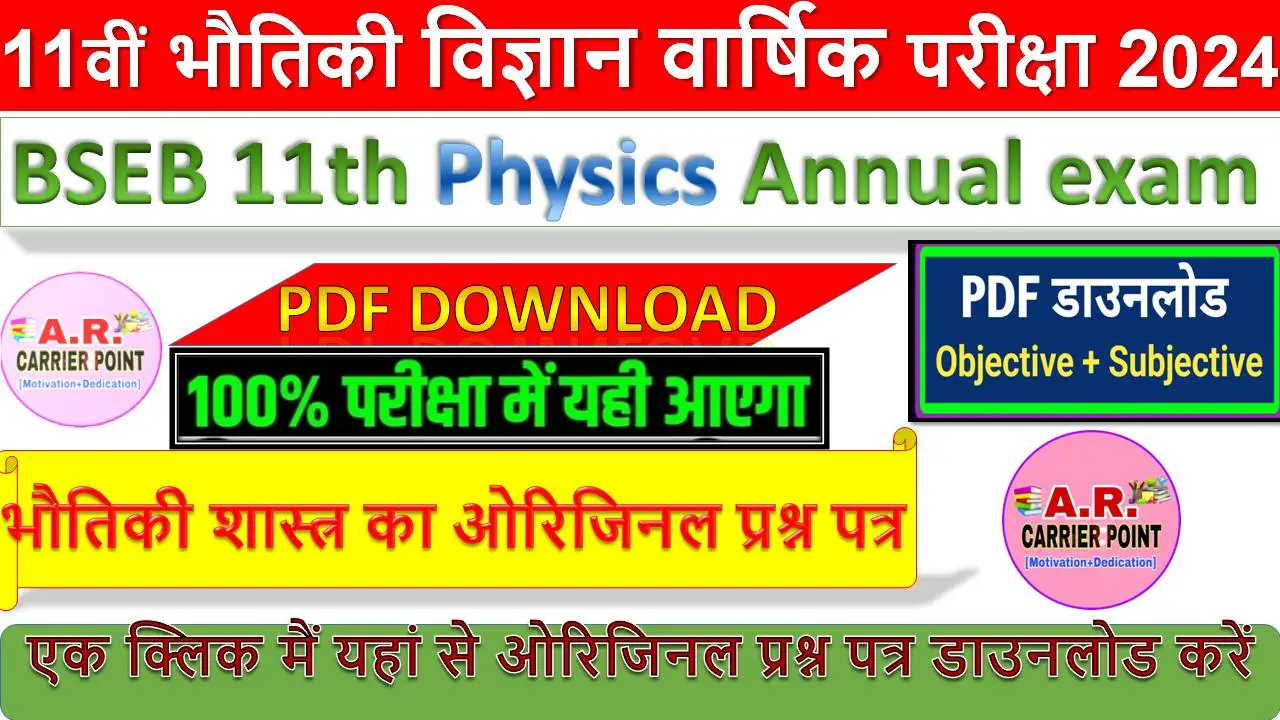 BSEB 11th Physics Annual exam Question paper 2024
