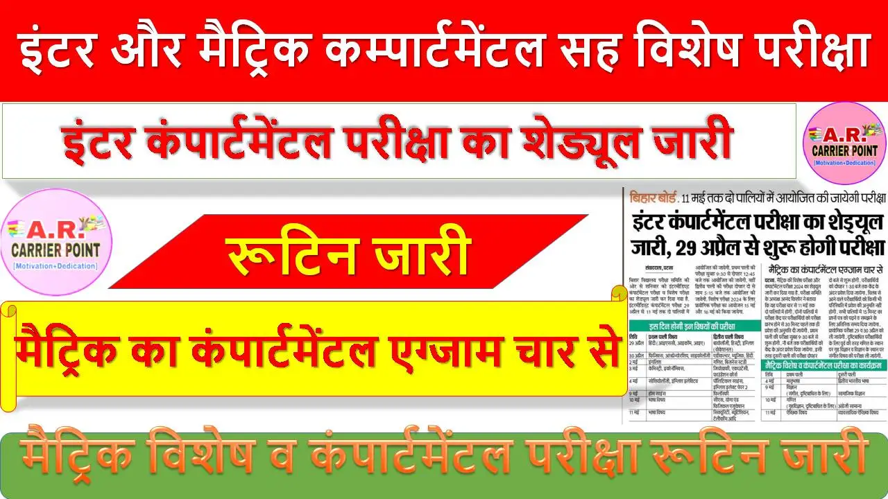 इंटर और मैट्रिक कम्पार्टमेंटल सह विशेष परीक्षा 2024 का रूटिन जारी