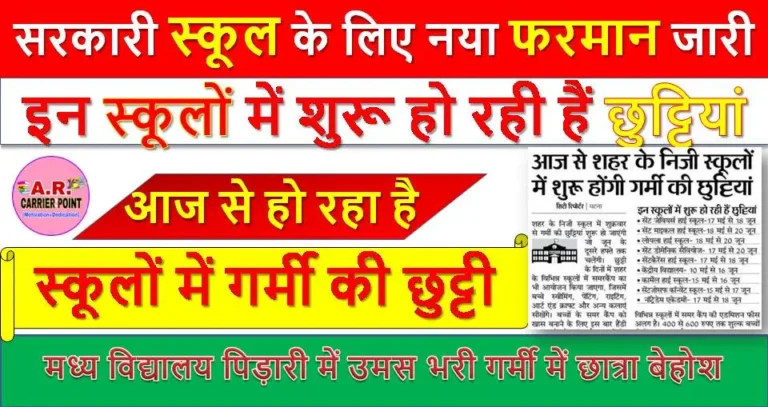 आज से हो रहा है स्कूलों में गर्मी की छुट्टी- सरकारी स्कूल के लिए नया फरमान जारी