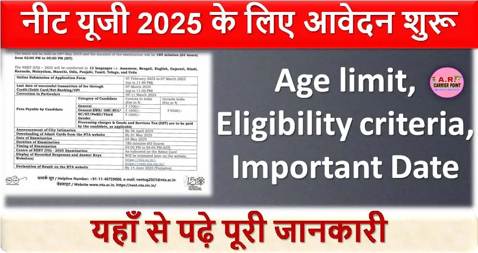 नीट यूजी 2025 के लिए आवेदन शुरू | यहाँ से पढ़े पूरी जानकारी | Age limit | Eligibility criteria | Important Date