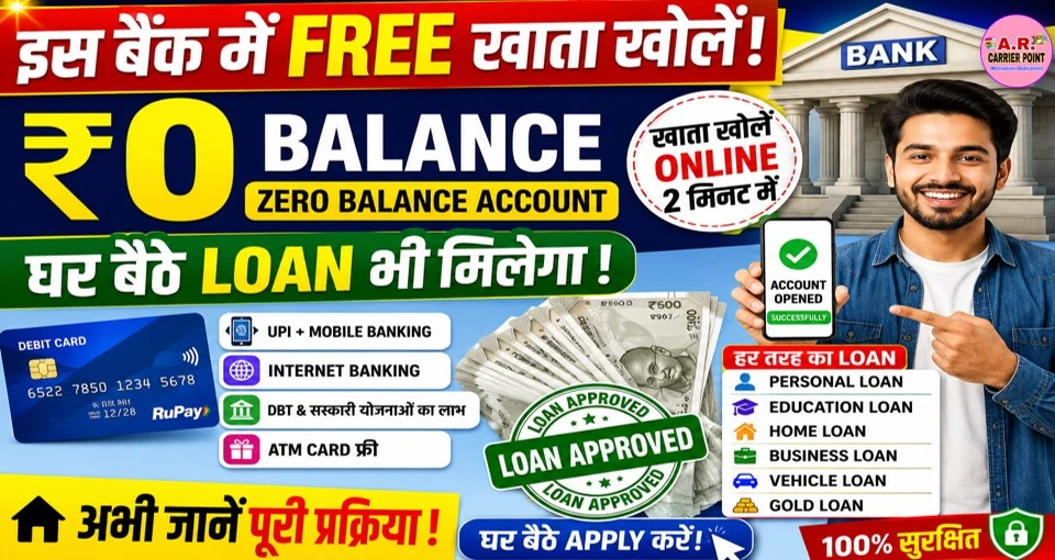 इस बैंक में खाता खोले जिरो बैलेंस से और कोई भी लोन हो घर बैठे लें