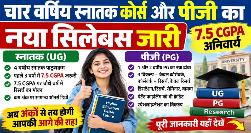 चार वर्षिय स्नातक कोर्स और पीजी का नया सिलेबस जारी- 7.5 सीजीपीए अनिवार्य