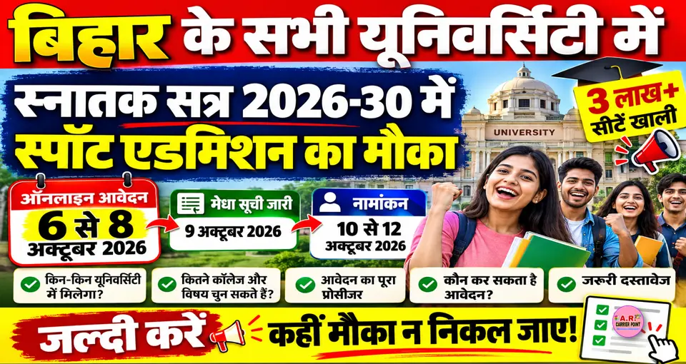 बिहार के सभी यूनिवर्सिटी में स्नातक सत्र 2026-30 में मिला स्पॉट एडमिशन का मौका- जल्दी करें आवेदन